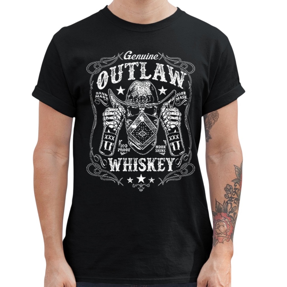 Moonshine Outlaw Whiskey 100 Proof  Black T-shirt  w/ White Graphic SZ 2XL